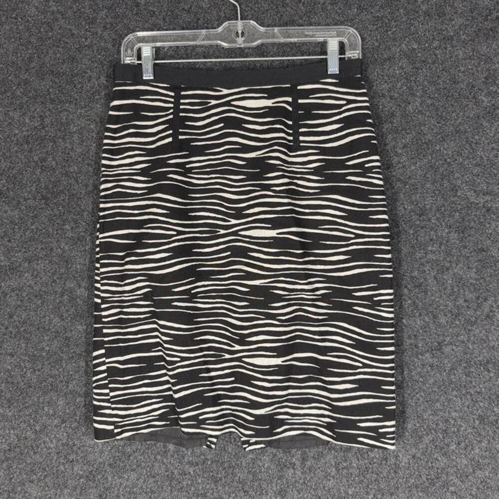 Cato Skirt Women 6 Black Striped A-Line Midi Zipper Linen Lined Mid Rise Casual